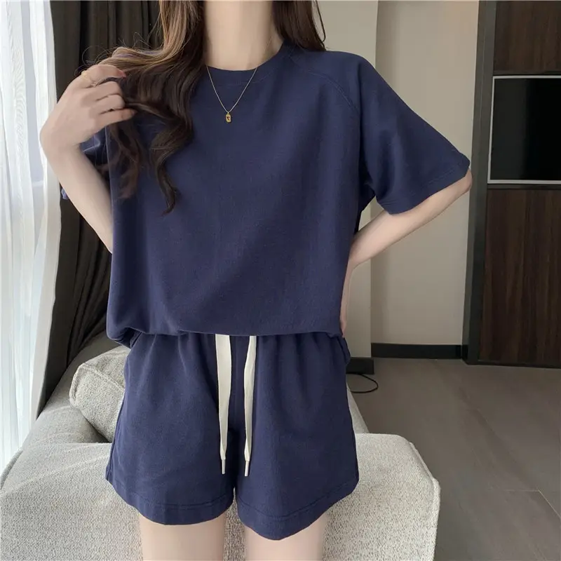 Women Summer Loose Slimming Shorts Set Solid Color — feature 17