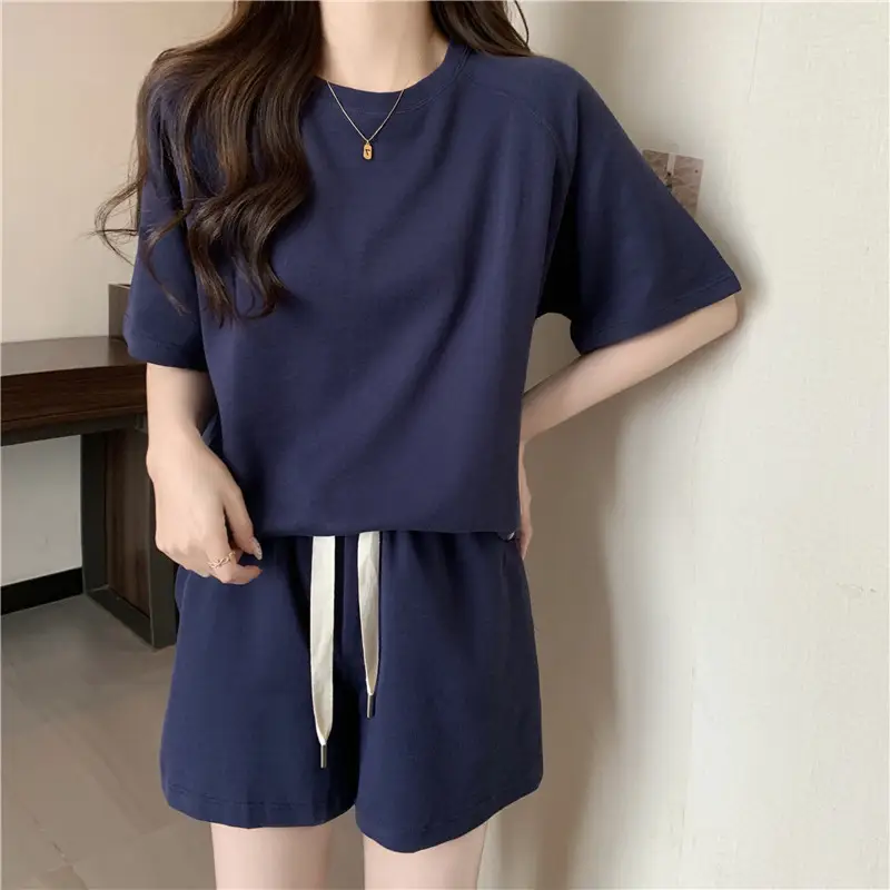 Women Summer Loose Slimming Shorts Set Solid Color — feature 18