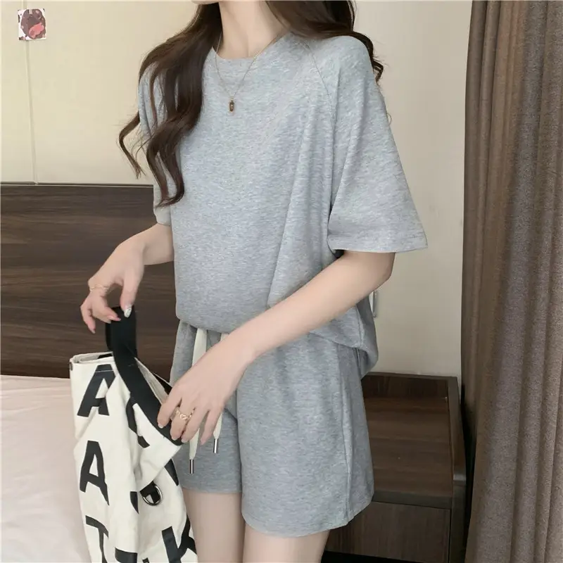 Women Summer Loose Slimming Shorts Set Solid Color — feature 4