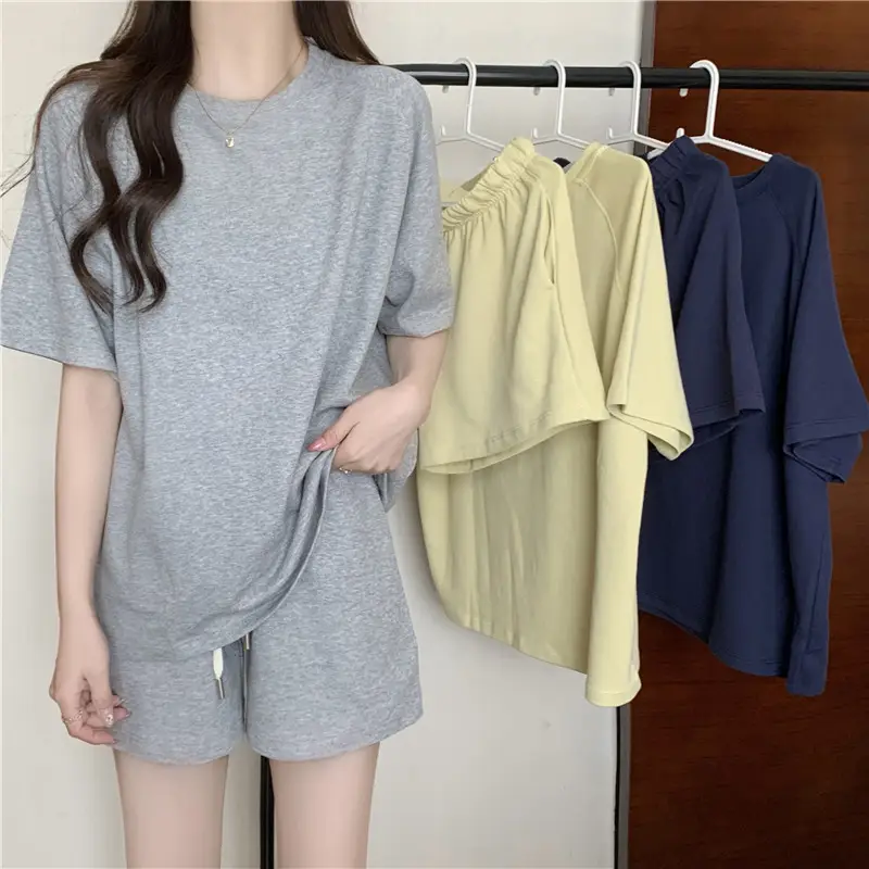 Women Summer Loose Slimming Shorts Set Solid Color — feature 5