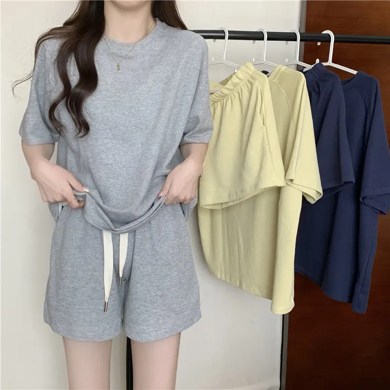 Women Summer Loose Slimming Shorts Set Solid Color — feature 6