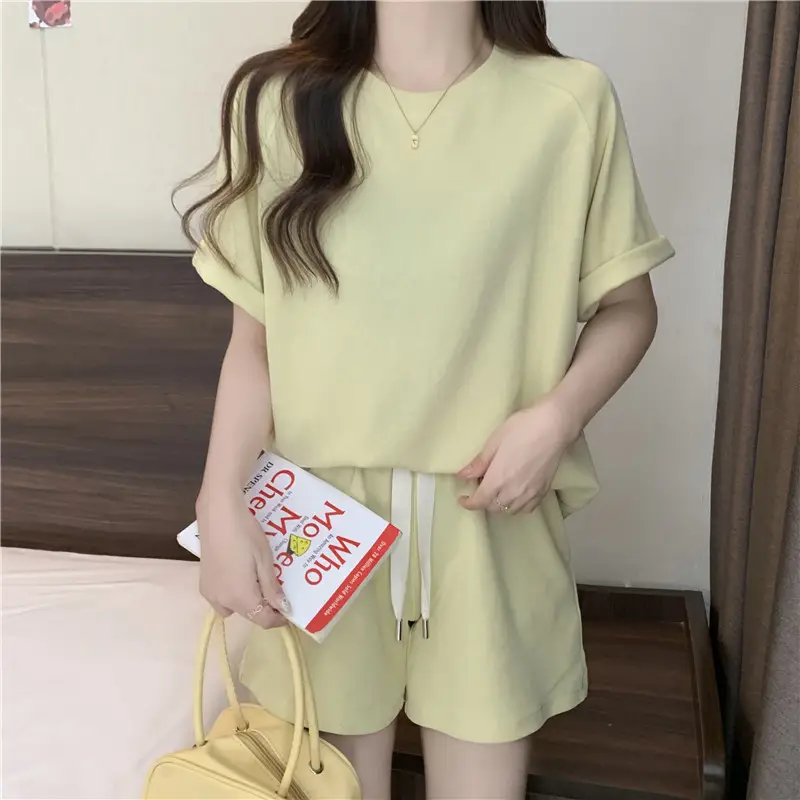 Women Summer Loose Slimming Shorts Set Solid Color — feature 8