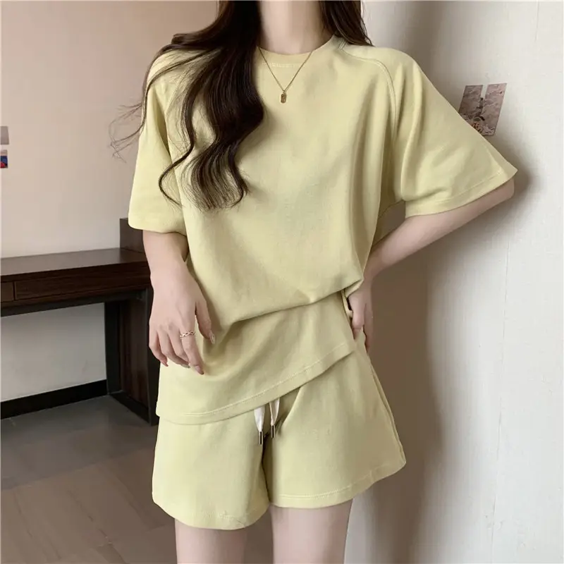 Women Summer Loose Slimming Shorts Set Solid Color — feature 9