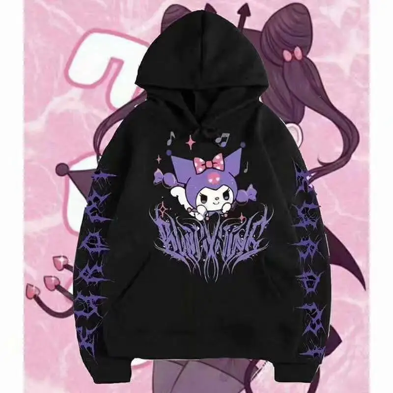 Kuromi Hooded Sweatshirt Black Cartoon Print
