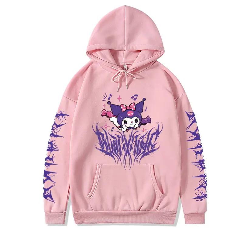 Kuromi Hooded Sweatshirt Black Cartoon Print