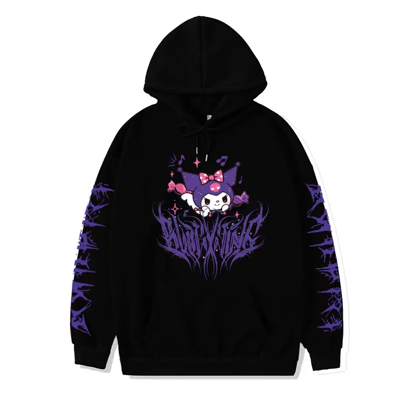 Kuromi Hooded Sweatshirt Black Cartoon Print