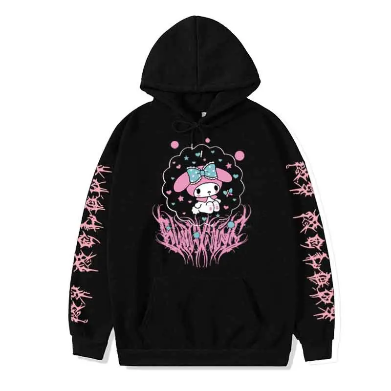 Kuromi Hooded Sweatshirt Black Cartoon Print