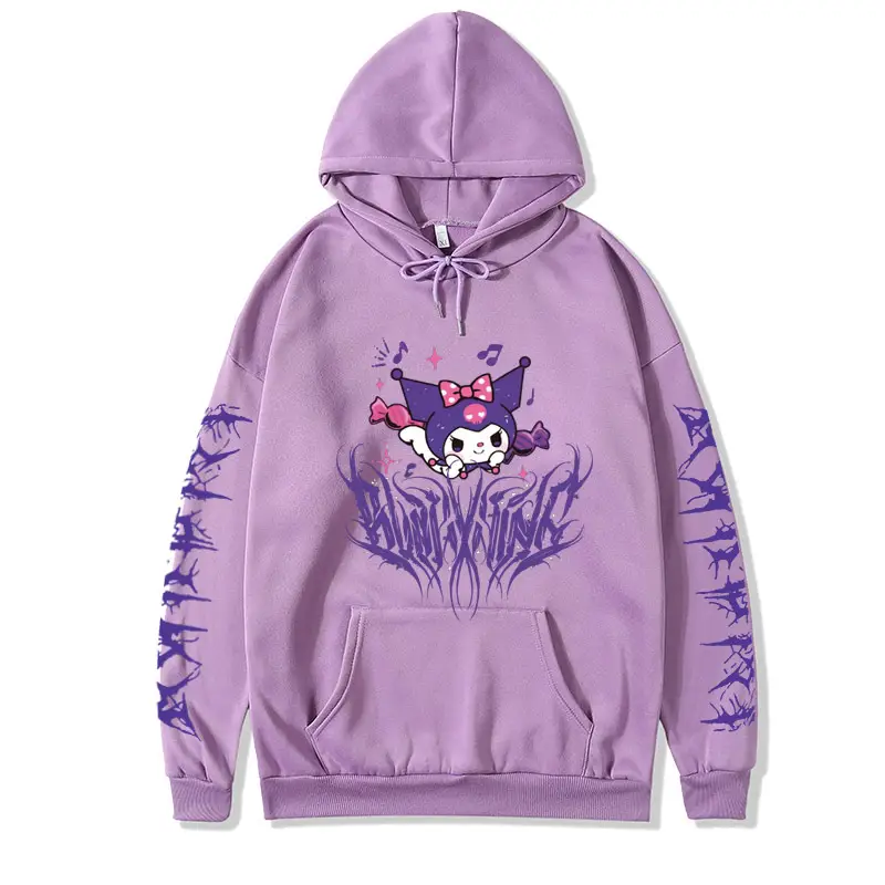 Kuromi Hooded Sweatshirt Black Cartoon Print