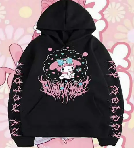Kuromi Hooded Sweatshirt Black Cartoon Print