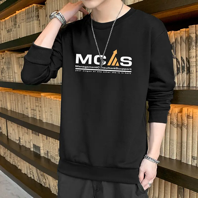 Men Black Printed Sweatshirt Long Sleeve Casual T-Shirt - Image 11