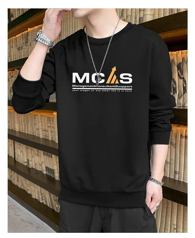 Men Black Printed Sweatshirt Long Sleeve Casual T-Shirt — feature 12