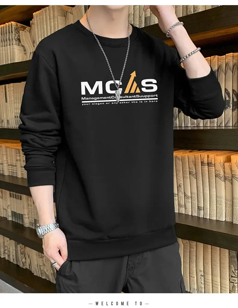 Men Black Printed Sweatshirt Long Sleeve Casual T-Shirt — feature 13