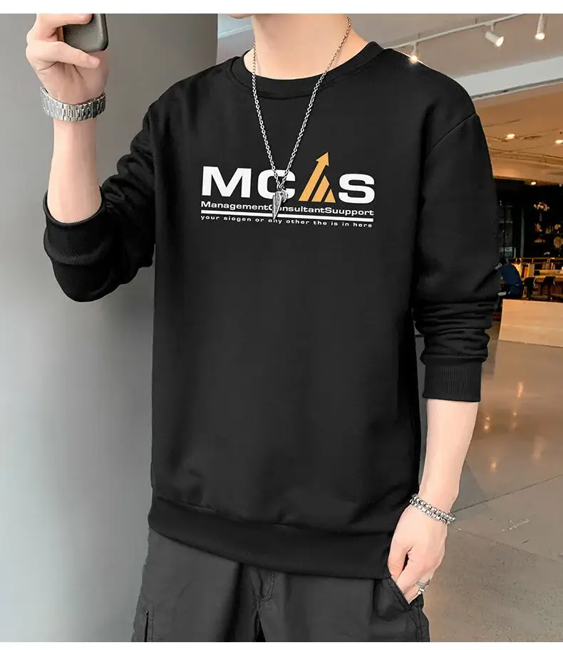 Men Black Printed Sweatshirt Long Sleeve Casual T-Shirt — feature 14