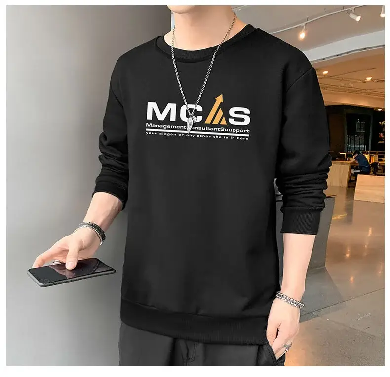 Men Black Printed Sweatshirt Long Sleeve Casual T-Shirt — feature 15