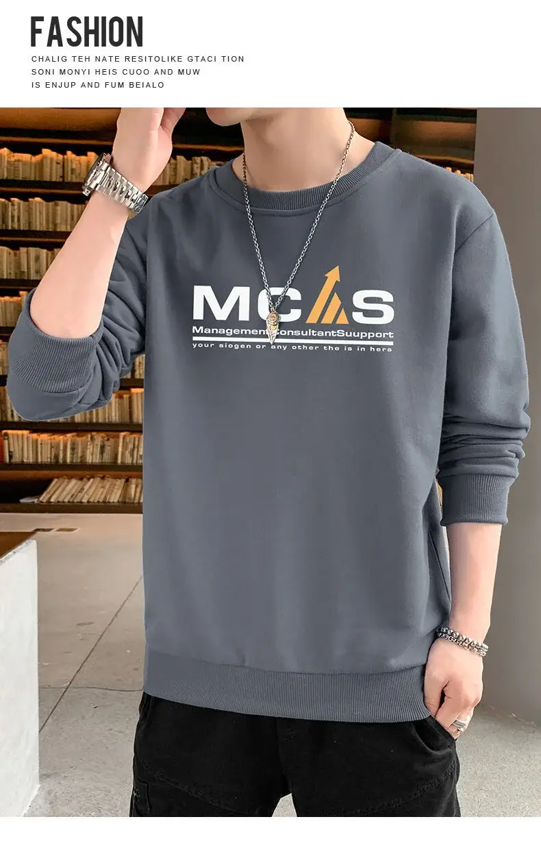 Men Black Printed Sweatshirt Long Sleeve Casual T-Shirt — feature 16