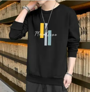 Men Black Printed Sweatshirt Long Sleeve Casual T-Shirt - Image 2