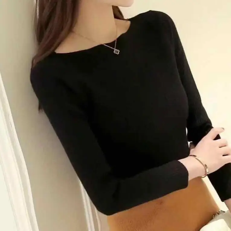 Women Off-Shoulder Knit Top with Long Sleeves White - Image 9