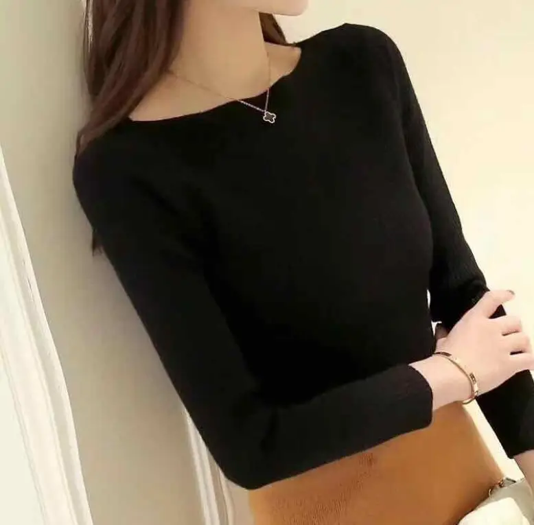 Women Off-Shoulder Knit Top with Long Sleeves White - Image 4
