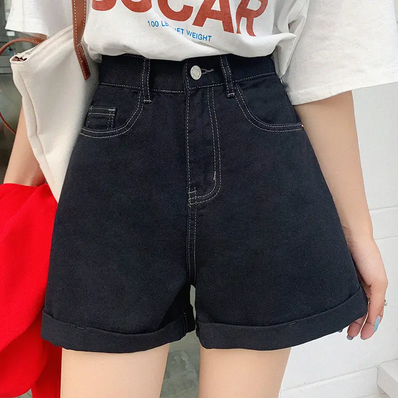 Women Curled Denim Shorts Light Blue 2022 - Image 5