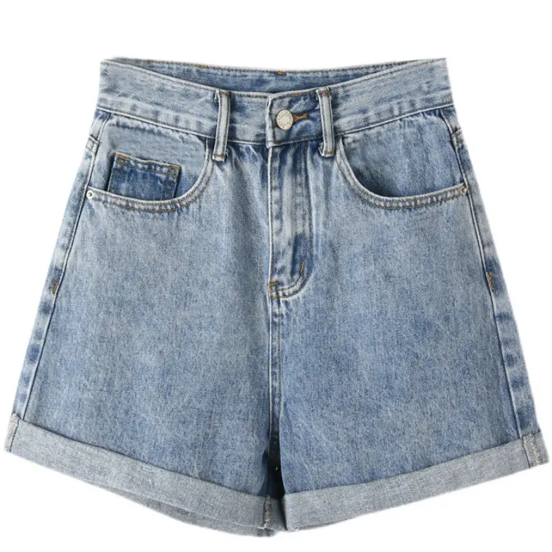 Women Curled Denim Shorts Light Blue 2022 - Image 6