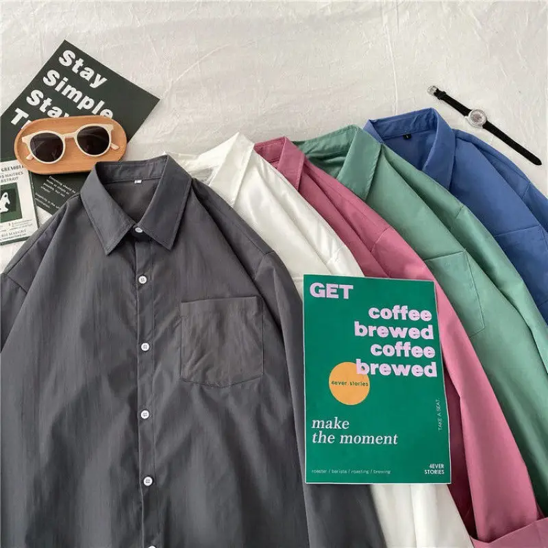 Korean Style Long Sleeve Shirt for Women, Solid Color, Large Size - Image 15