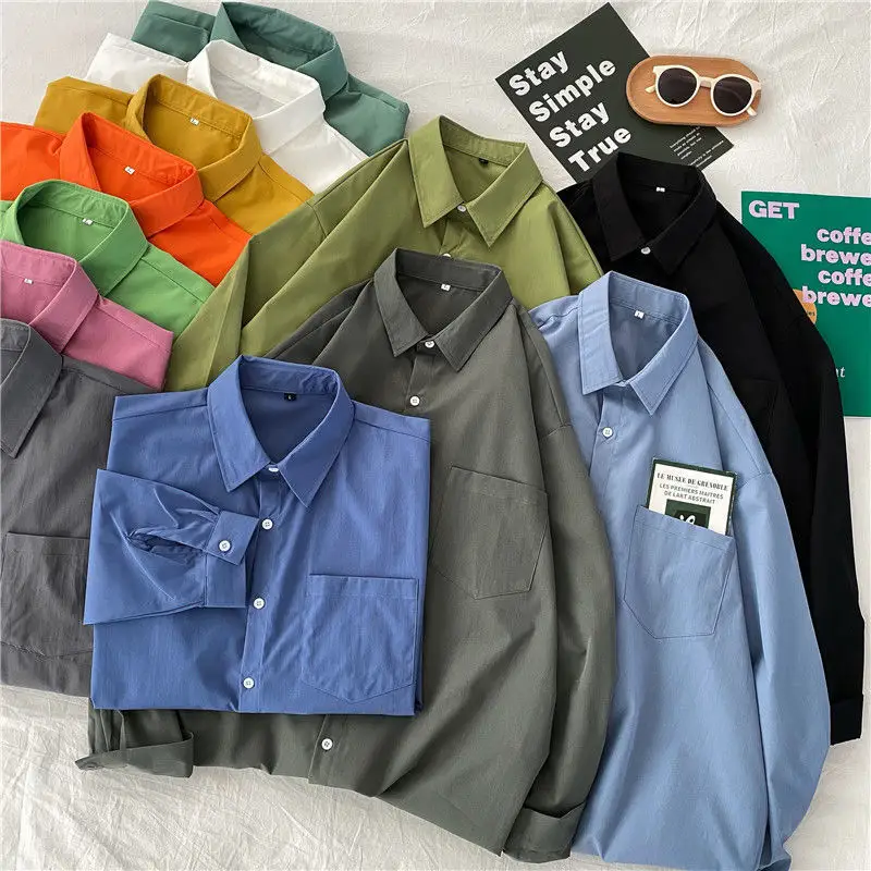 Korean Style Long Sleeve Shirt for Women, Solid Color, Large Size - Image 16