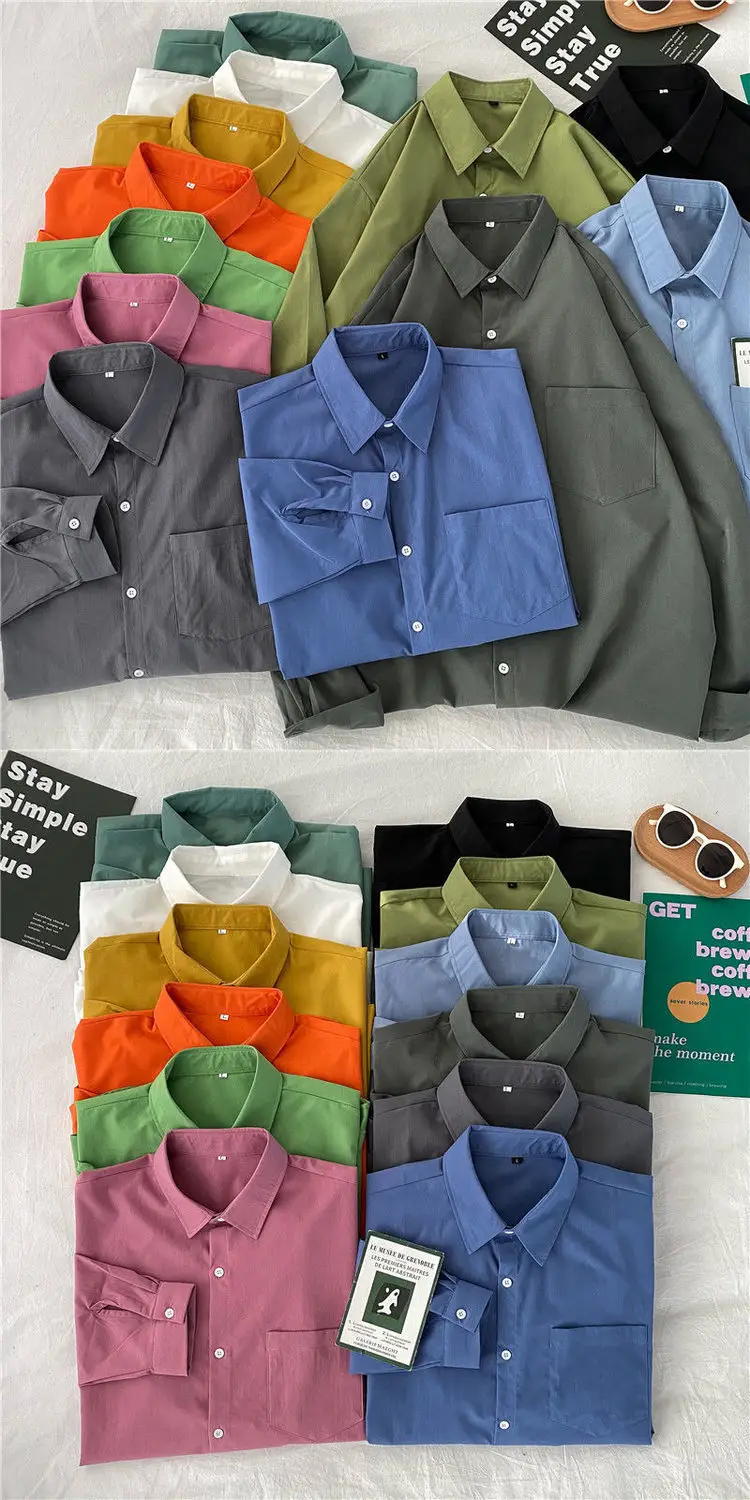 Korean Style Long Sleeve Shirt for Women, Solid Color, Large Size — feature 11