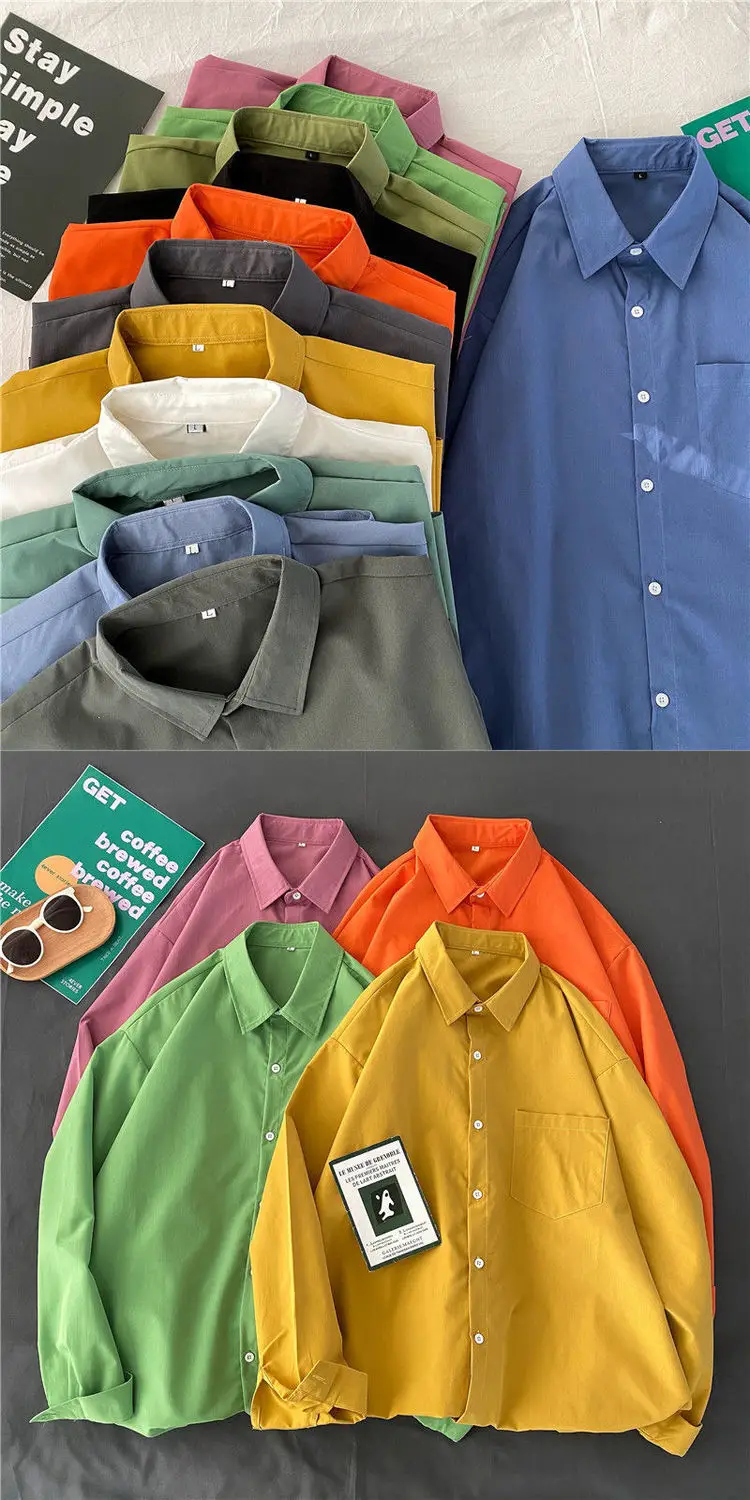 Korean Style Long Sleeve Shirt for Women, Solid Color, Large Size — feature 14