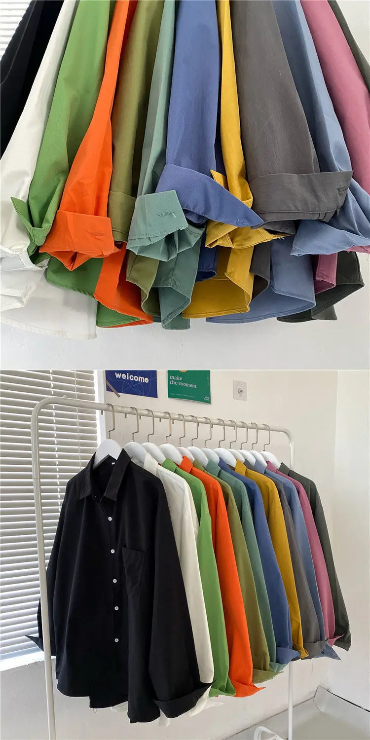 Korean Style Long Sleeve Shirt for Women, Solid Color, Large Size — feature 7