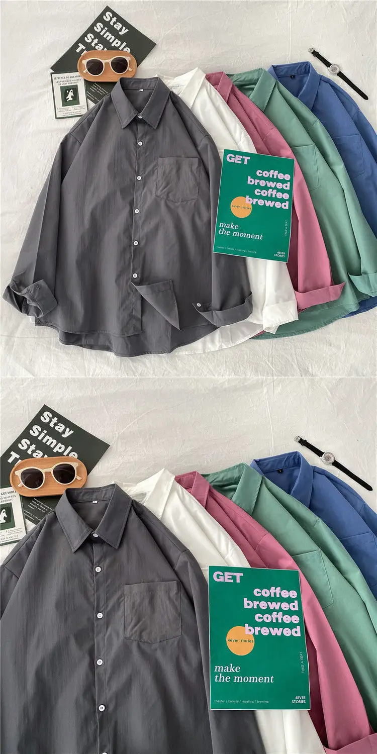 Korean Style Long Sleeve Shirt for Women, Solid Color, Large Size — feature 8