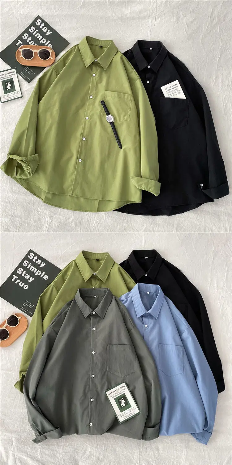 Korean Style Long Sleeve Shirt for Women, Solid Color, Large Size — feature 9