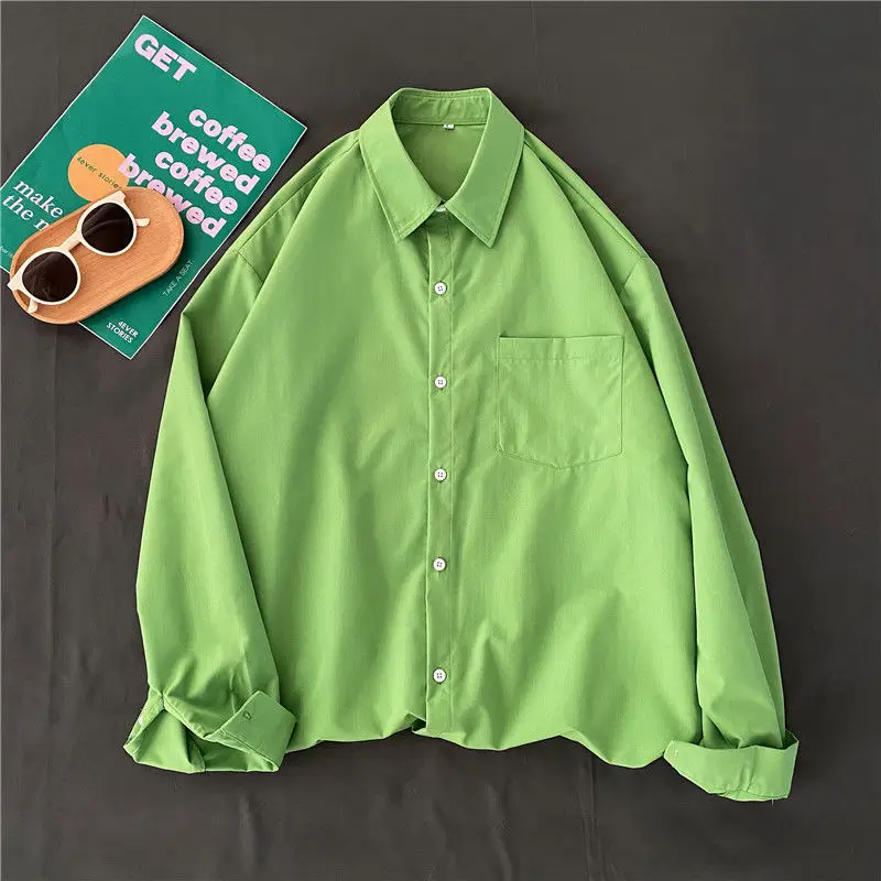 Korean Style Long Sleeve Shirt for Women, Solid Color, Large Size - Image 11