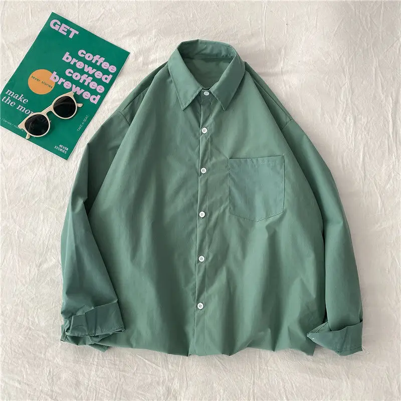 Korean Style Long Sleeve Shirt for Women, Solid Color, Large Size - Image 2