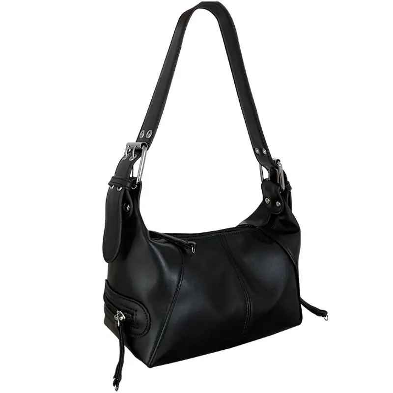 Black Leather Zipper Shoulder Bag for Girls 2026 - Image 7