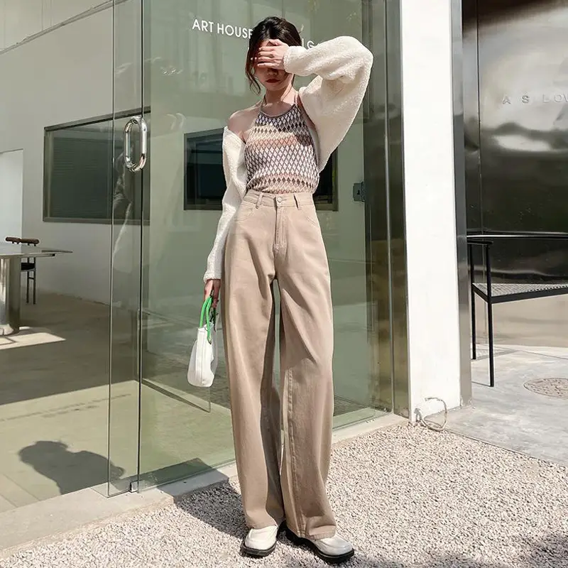 Women Khaki Wide Leg Jeans 2022 Summer - Image 10
