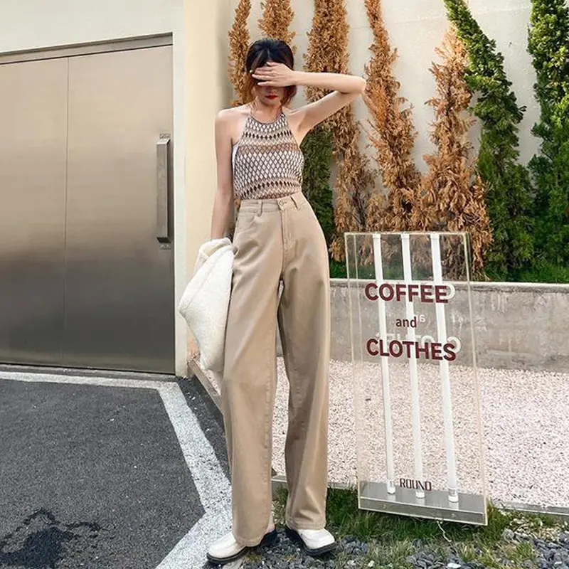Women Khaki Wide Leg Jeans 2022 Summer - Image 11