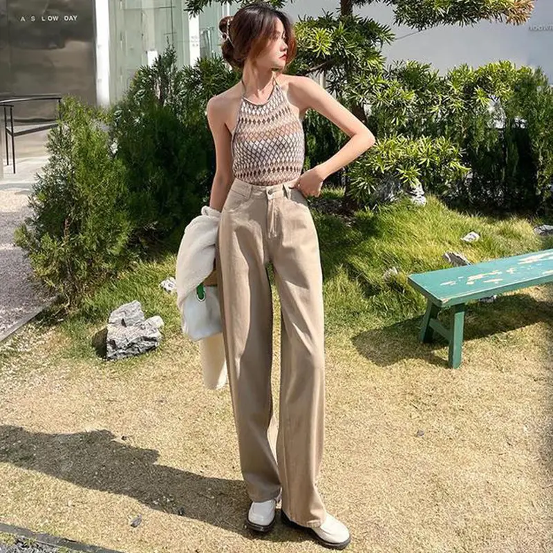 Women Khaki Wide Leg Jeans 2022 Summer - Image 12