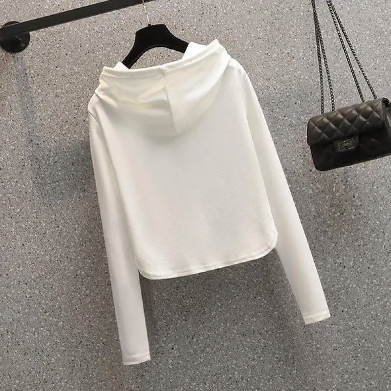 Black Hooded Hoodie Women's Slimming Cotton Spring Summer Wear - Image 7