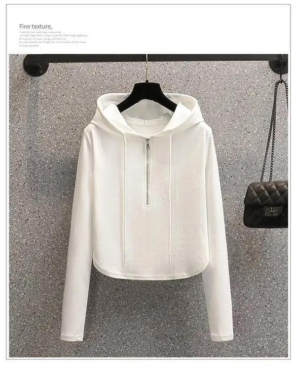 Black Hooded Hoodie Women's Slimming Cotton Spring Summer Wear — feature 3