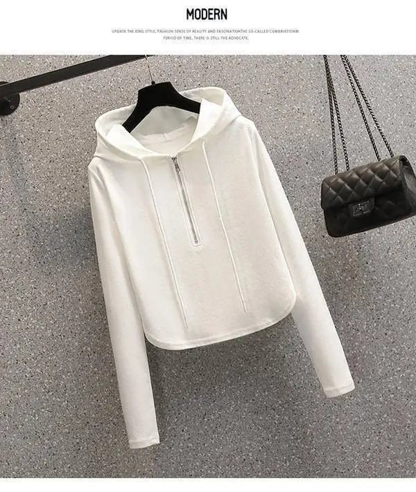 Black Hooded Hoodie Women's Slimming Cotton Spring Summer Wear — feature 4