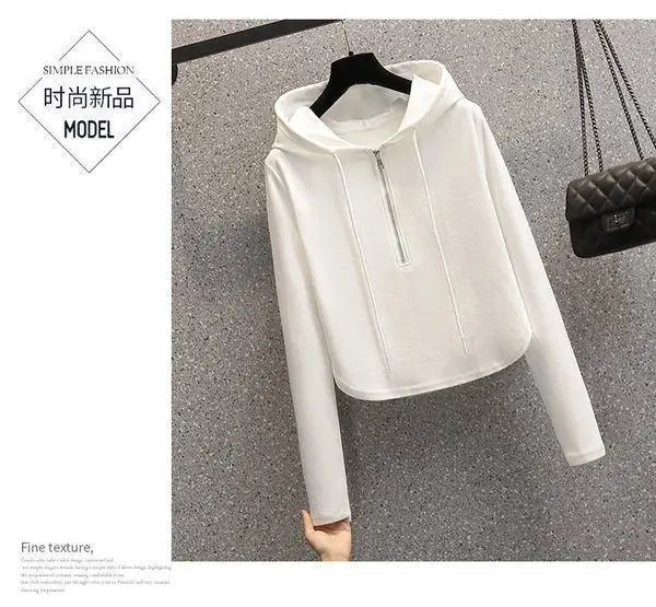 Black Hooded Hoodie Women's Slimming Cotton Spring Summer Wear — feature 5