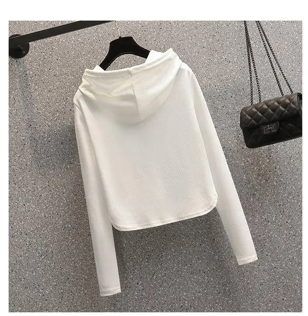 Black Hooded Hoodie Women's Slimming Cotton Spring Summer Wear — feature 6