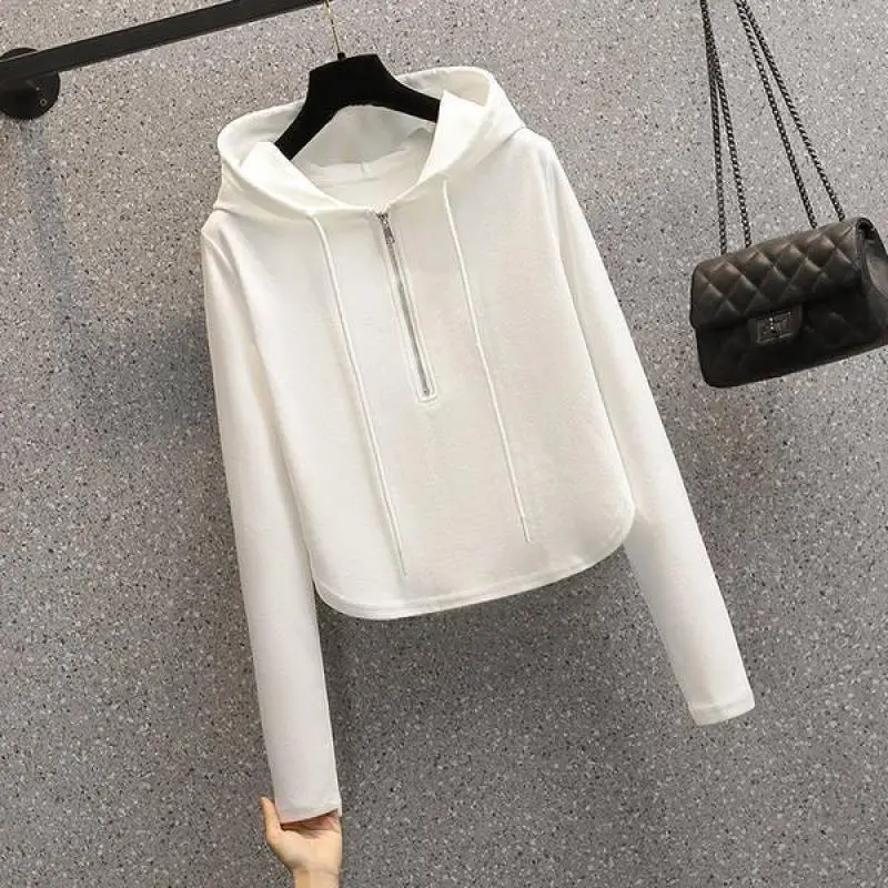 Black Hooded Hoodie Women's Slimming Cotton Spring Summer Wear - Image 2