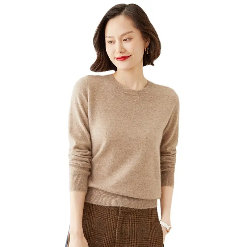 Women's New Knitwear Round Neck Sweater Solid Color Long Sleeve - Image 22
