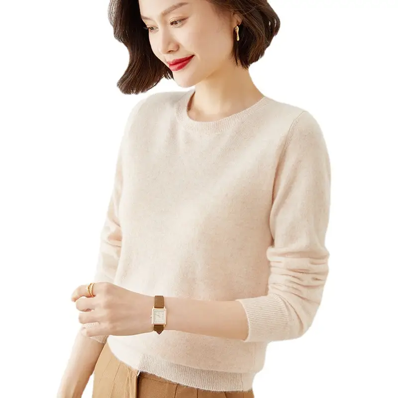 Women's New Knitwear Round Neck Sweater Solid Color Long Sleeve - Image 23