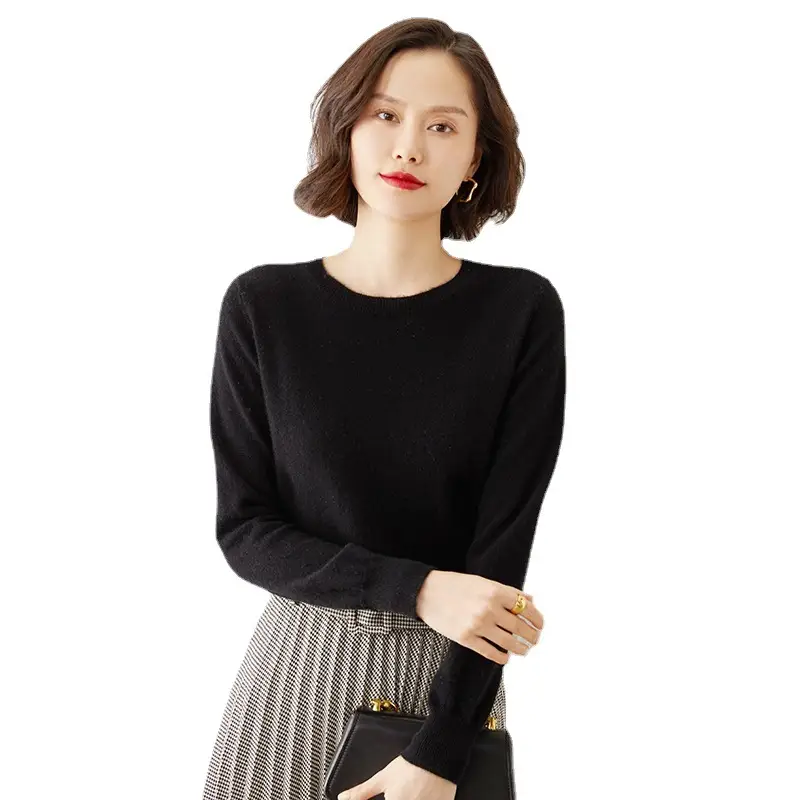 Women's New Knitwear Round Neck Sweater Solid Color Long Sleeve - Image 24