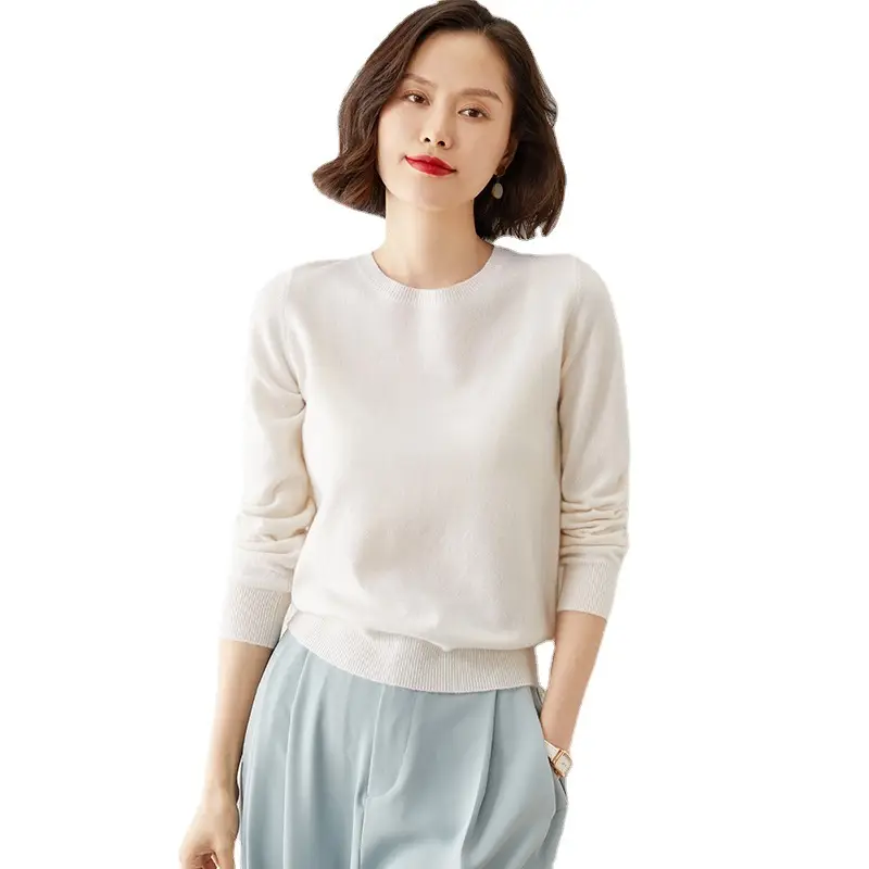 Women's New Knitwear Round Neck Sweater Solid Color Long Sleeve - Image 25