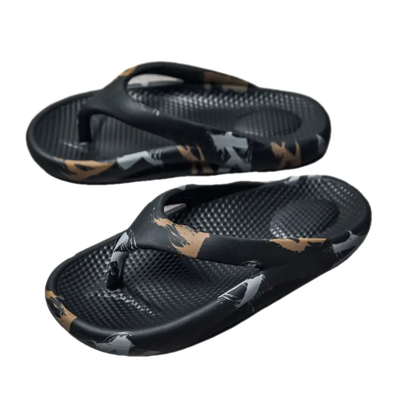 Men's Camo Printed Flip Flops Large White Thick Sole