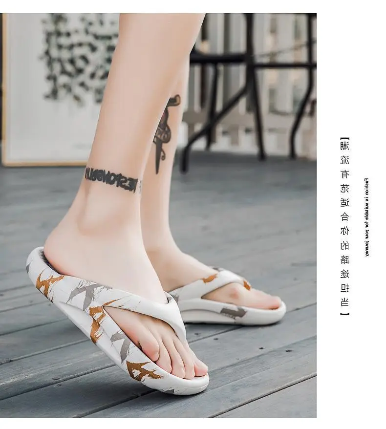 Men's Camo Printed Flip Flops Large White Thick Sole — feature 9