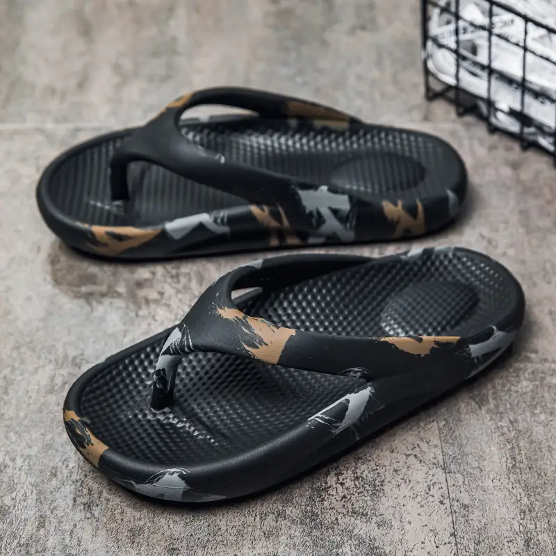 Men's Camo Printed Flip Flops Large White Thick Sole
